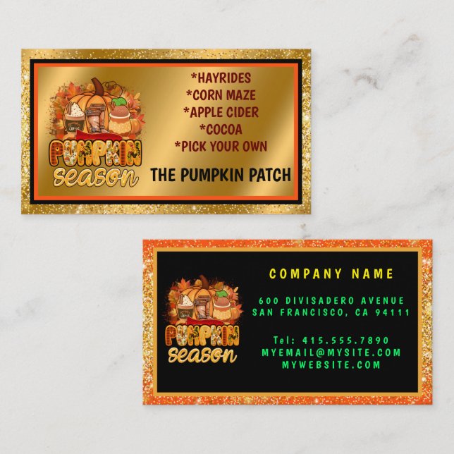 Pumpkin Season Autumn Customise Text and Colour Business Card (Front/Back)