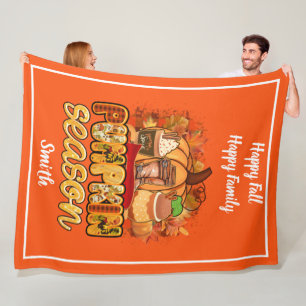 Pumpkin Season Autumn Customise Text and Colour Fleece Blanket