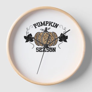 Pumpkin Season  Cheetah Print Pumpkin Fall Design  Clock