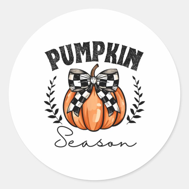 Pumpkin Season Coquette Pumpkin Bow Halloween Spoo Classic Round Sticker (Front)