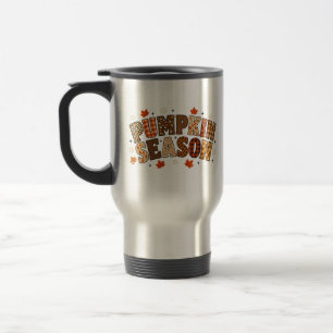 Pumpkin Season Fall Autumn Floral Plaid Typography Travel Mug