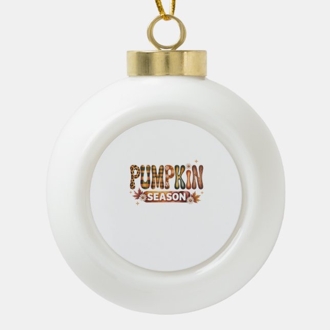 Pumpkin Season Fall Boho Ceramic Ball Christmas Ornament (Front)