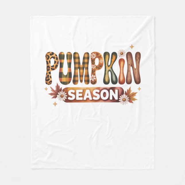 Pumpkin Season Fall Boho Fleece Blanket (Front)