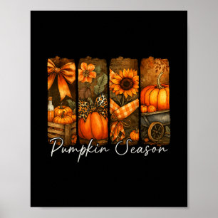 Pumpkin Season Fall Leasves Coquette Bow Thanksgiv Poster