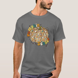 Pumpkin Season Floral Fall Spooky Retro Halloween T-Shirt