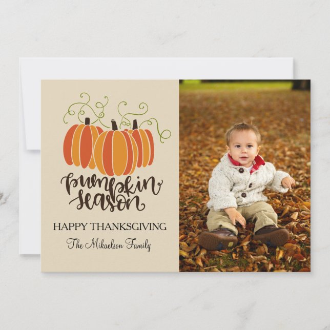 Pumpkin Season Happy Thanksgiving Photo Holiday Card (Front)