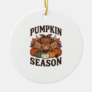 Pumpkin Season Highland Cow Vintage Fall Shirt_1 Ceramic Tree Decoration
