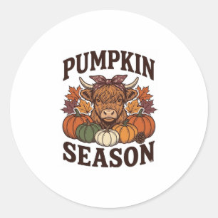 Pumpkin Season Highland Cow Vintage Fall Shirt_1 Classic Round Sticker