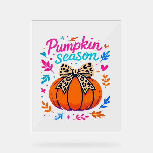 Pumpkin Season Leopard Bow Design – Cute Fall Aest Acrylic Sign (Front)