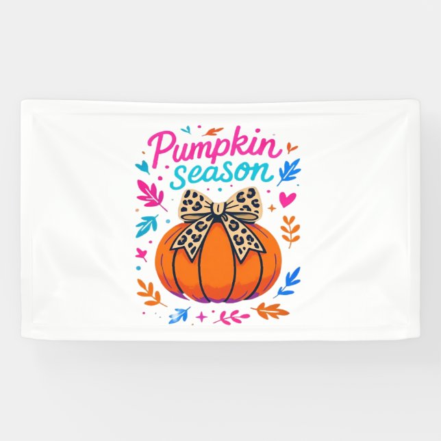 Pumpkin Season Leopard Bow Design – Cute Fall Aest Banner (Horizontal)