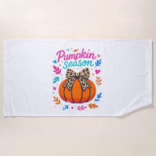 Pumpkin Season Leopard Bow Design – Cute Fall Aest Beach Towel