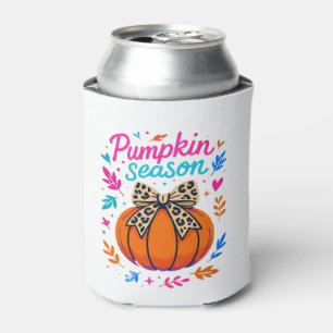 Pumpkin Season Leopard Bow Design � Cute Fall Aest Can Cooler