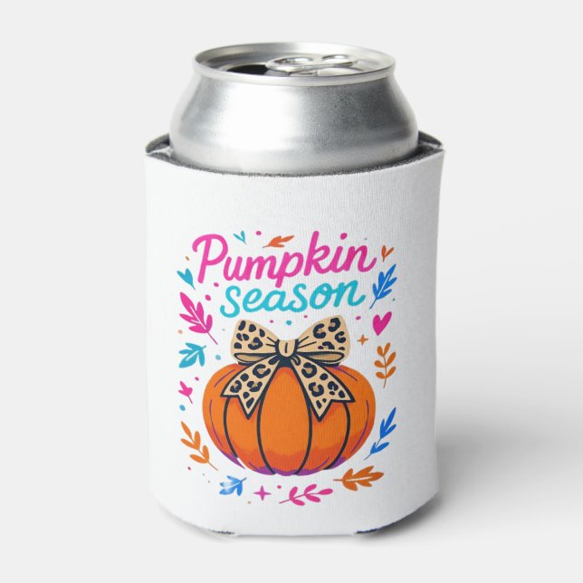 Pumpkin Season Leopard Bow Design � Cute Fall Aest Can Cooler (Can Front)