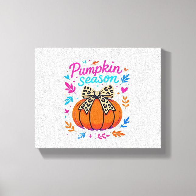 Pumpkin Season Leopard Bow Design – Cute Fall Aest Canvas Print (Front)