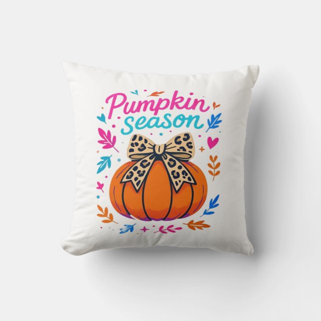 Pumpkin Season Leopard Bow Design � Cute Fall Aest Cushion (Front)