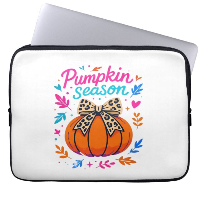 Pumpkin Season Leopard Bow Design – Cute Fall Aest Laptop Sleeve (Front)