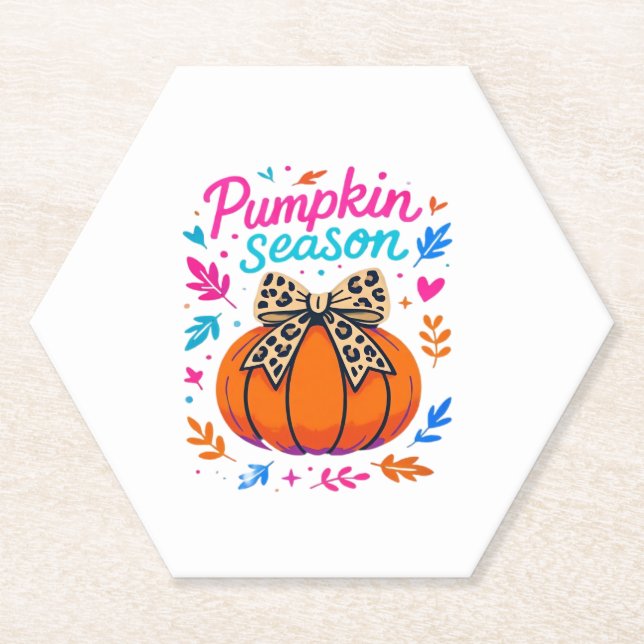 Pumpkin Season Leopard Bow Design � Cute Fall Aest Paper Coaster (Front)