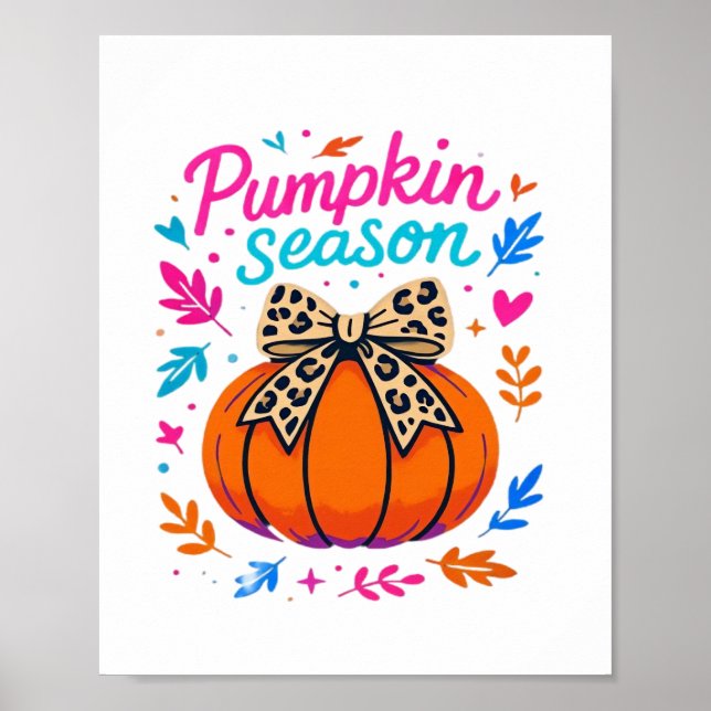 Pumpkin Season Leopard Bow Design – Cute Fall Aest Poster (Front)