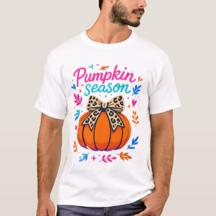 Pumpkin Season Leopard Bow Design � Cute Fall Aest T-Shirt