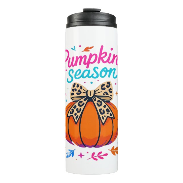 Pumpkin Season Leopard Bow Design – Cute Fall Aest Thermal Tumbler (Front)