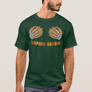 Pumpkin Season Leopard Pumpkin Chest Skeleton Hand T-Shirt