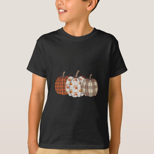 Pumpkin Season Patchwork Thanksgiving Autumn Fall  T-Shirt (Front)