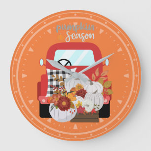 Pumpkin Season Pickup Truck Large Clock