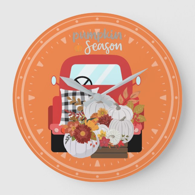 Pumpkin Season Pickup Truck  Large Clock (Front)