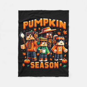 Pumpkin Season Pixel Gaming Fall Gamer Autumn Vibe Fleece Blanket