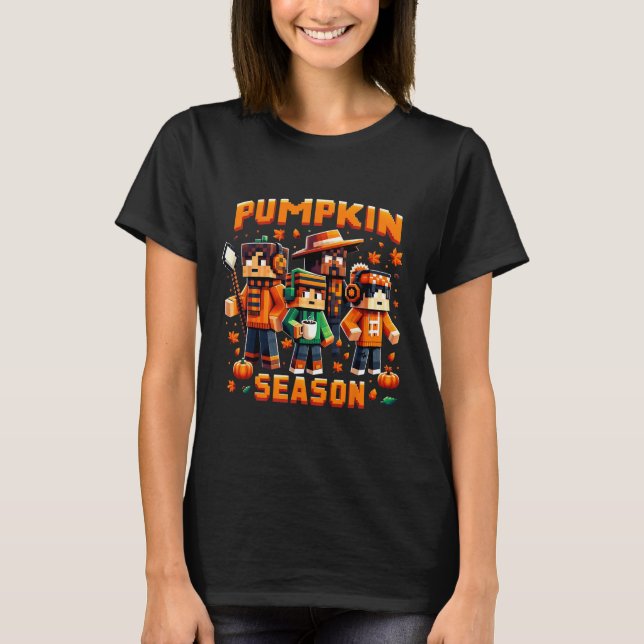 Pumpkin Season Pixel Gaming Fall Gamer Autumn Vibe T-Shirt (Front)