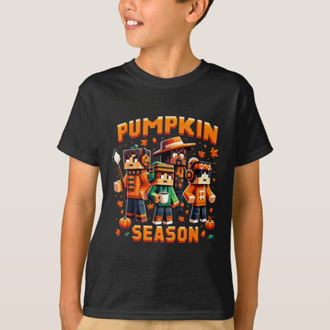 Pumpkin Season Pixel Gaming Fall Gamer Autumn Vibe T-Shirt (Front)