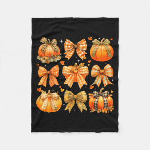 Pumpkin Season Thanksgiving Coquette Bow Autumn Fa Fleece Blanket
