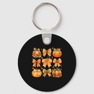 Pumpkin Season Thanksgiving Coquette Bow Autumn Fa Key Ring