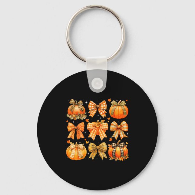 Pumpkin Season Thanksgiving Coquette Bow Autumn Fa Key Ring (Front)