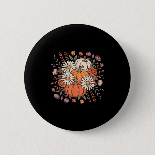 Pumpkin Season Wildflower Thanksgiving Autumn Fall 6 Cm Round Badge (Front)