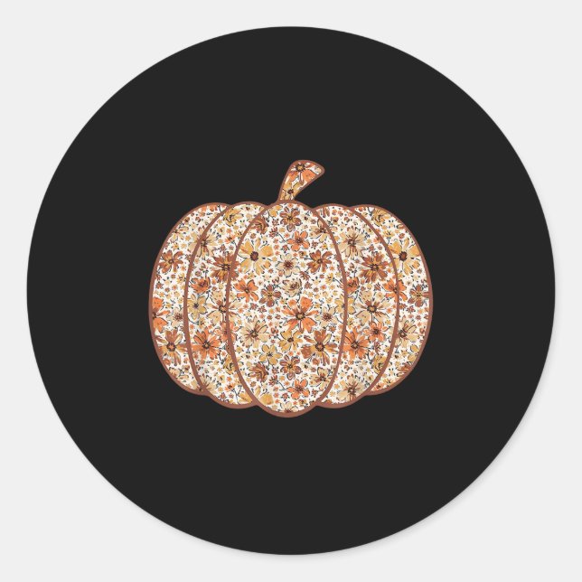 Pumpkin Season Wildflower Thanksgiving Autumn Fall Classic Round Sticker (Front)