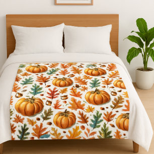 Pumpkin Season with Fall Leaves Cozy  Fleece Blanket