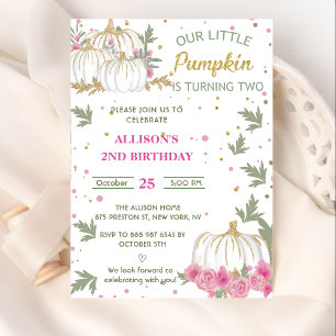 Pumpkin Second Birthday Our Little Pumpkin Invitation