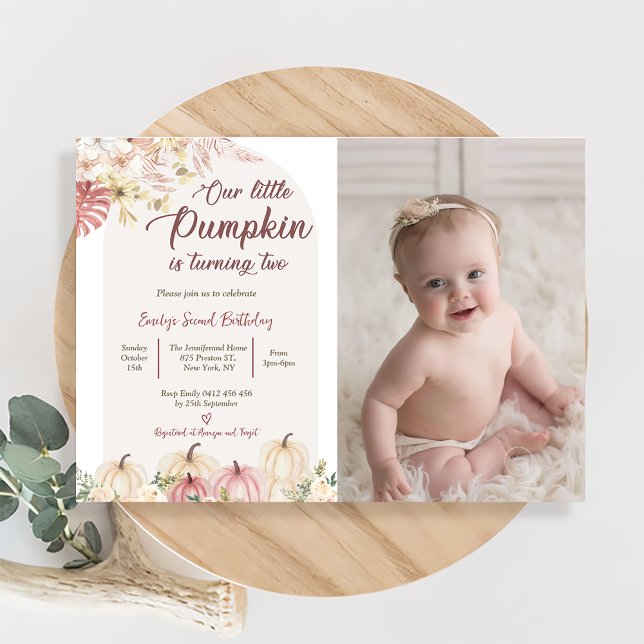 Pumpkin Second Birthday Our Little Pumpkin Photo Invitation (Creator Uploaded)