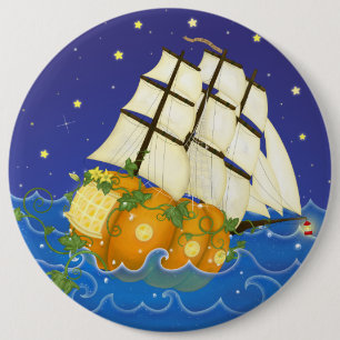 Pumpkin Ship at Sea Cinderella Nautical Fairytale 6 Cm Round Badge