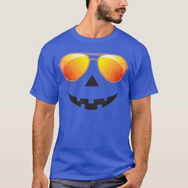 Pumpkin Shirt Halloween Sunglasses Spider Web Tric (Front)