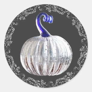 Pumpkin silver glass blue fall elegant classic round sticker