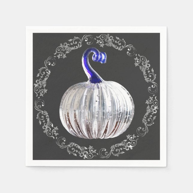 Pumpkin silver glass blue fall elegant  napkin (Front)