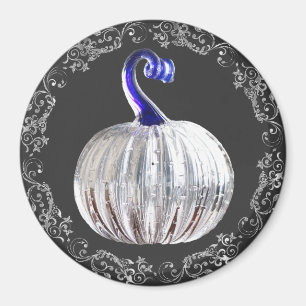 Pumpkin silver glass look blue grey fall elegant magnet