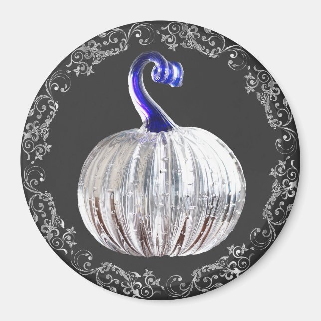 Pumpkin silver glass look blue grey fall elegant  magnet (Front)