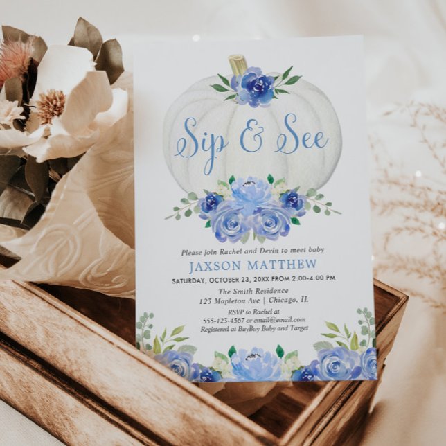 Pumpkin sip and see, fall meet greet baby boy invitation (Creator Uploaded)