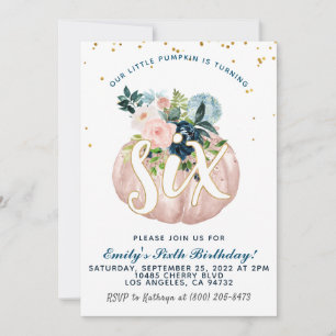 Pumpkin Sixth Birthday Invitation