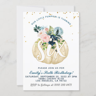 Pumpkin Sixth Birthday Invitation