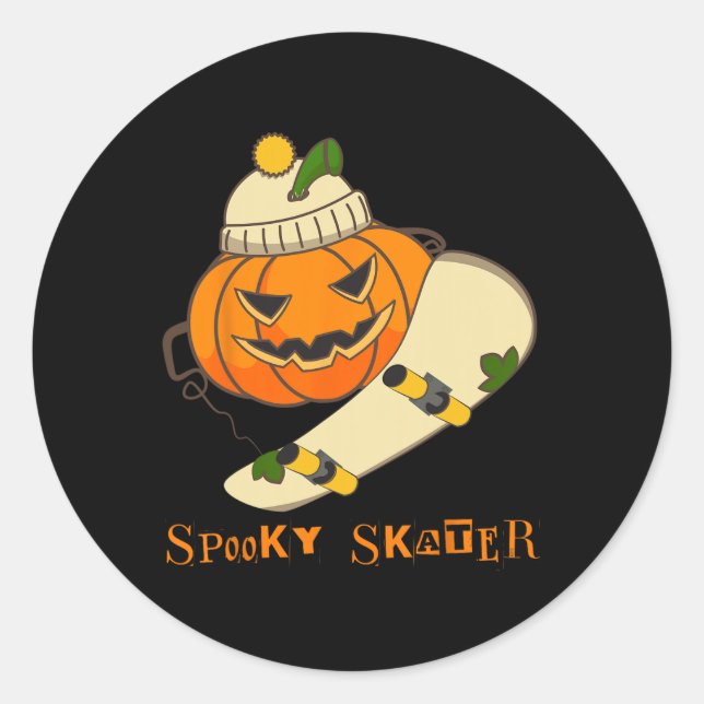 Pumpkin Skateboard Halloween Costume Fun Skateboar Classic Round Sticker (Front)
