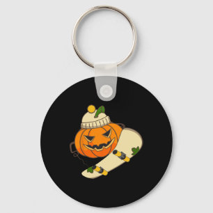 Pumpkin Skateboard Halloween Costume Funny Skatebo Key Ring